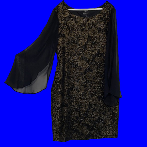 black gold scalloped floral lace sheer sleeve tunic  shift dress - Picture 5 of 8